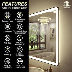 24 in. W x 36 in. H Rectangular Framed Front and Back LED Lighted Anti-Fog Wall Bathroom Vanity Mirror in Tempered Glass
