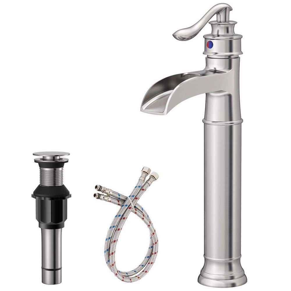 Single Handle Waterfall Vessel Sink Faucet with Drain Kit Included in Brushed Nickel price history on PriceWatchPro