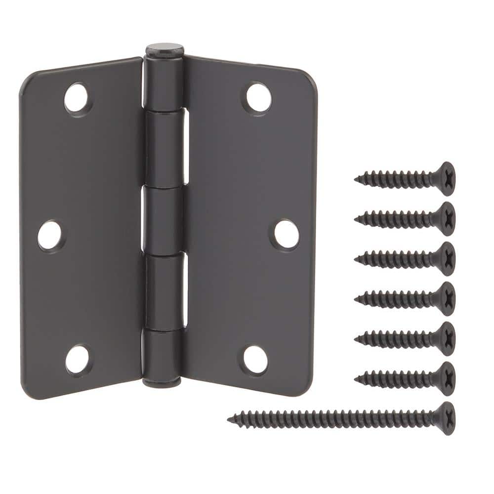 3-1/2 in. x 1/4 in. Radius Matte Black Squeak-Free Door Hinge