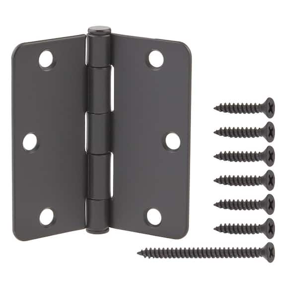 3-1/2 in. x 1/4 in. Radius Matte Black Squeak-Free Door Butt Hinge