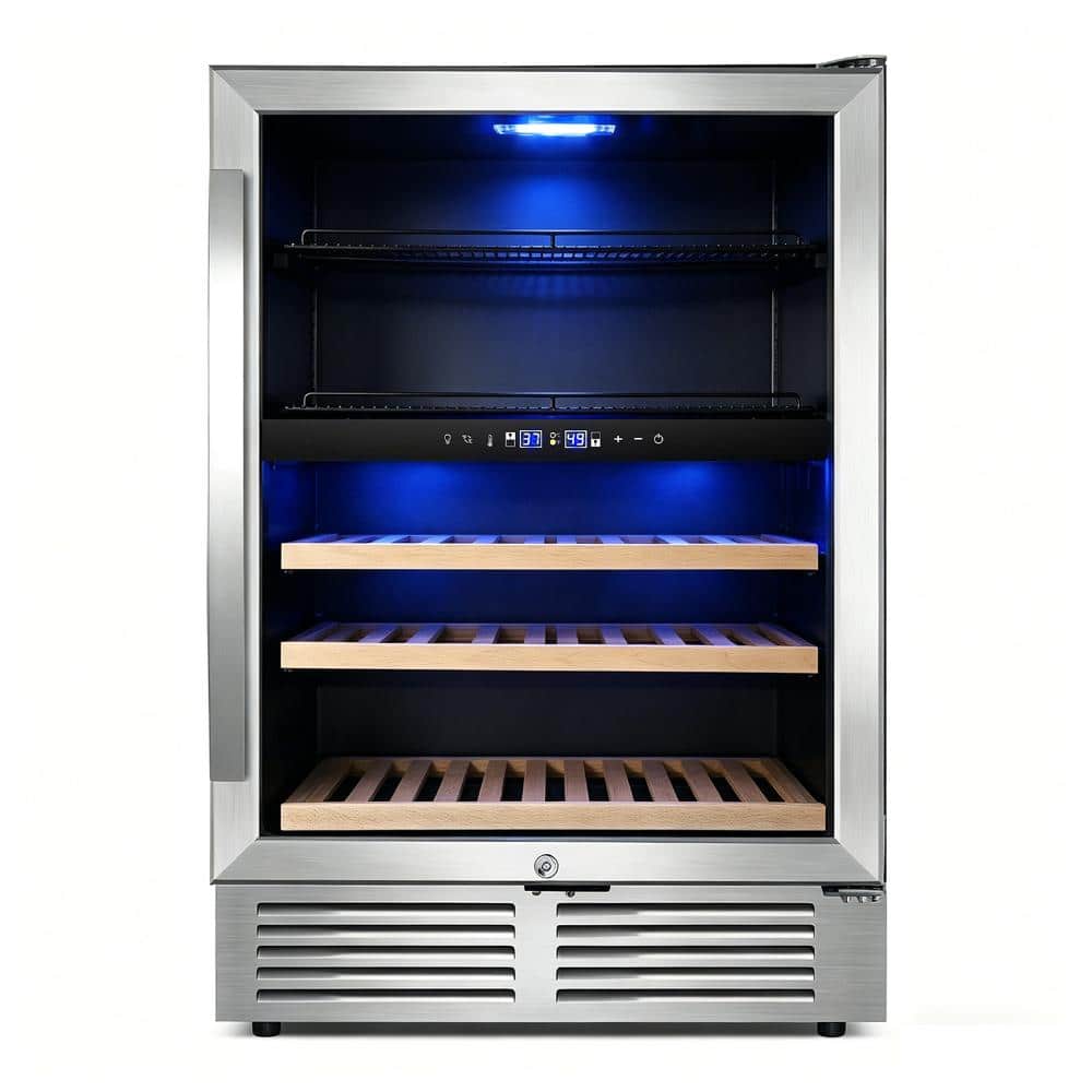 24 in. Built In Dual Zone 27-Wine Bottles and 94-Cans Beverage and Wine Cooler with Two Types of Handles in Silver price history on PriceWatchPro
