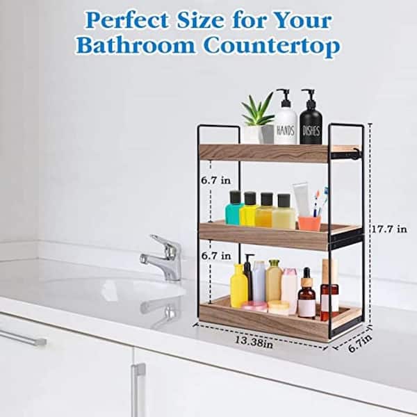 2-Tier Countertop Organizer for Bathroom Counter - Wood Bathroom