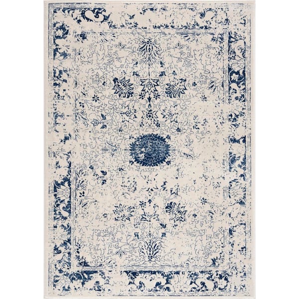 Rug Branch Havana Navy Blue 2 ft. x 3 ft. 3 in. Traditional Distressed Door Mat and Entrance Floor Mat Area Rug