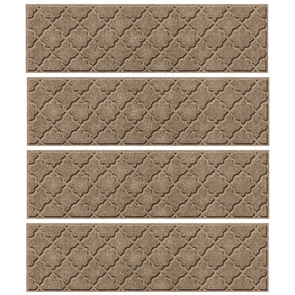 Bungalow Flooring Waterhog Cordova Camel 8.5 in. x 30 in. PET Polyester Indoor Outdoor Stair Tread Cover (Set of 4)