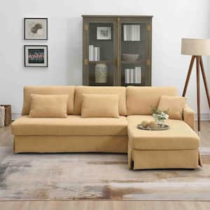 87 in. Square Arm Fabric L-shaped Sofa with Reversible Chaise in. Yellow