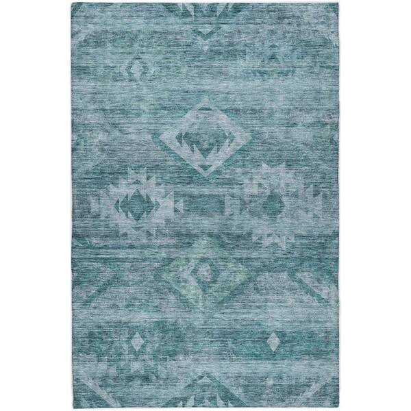 Dream Shag Premium Machine Washable Abstract ADS837 Teal 8 ft. x 10 ft. Area Rug