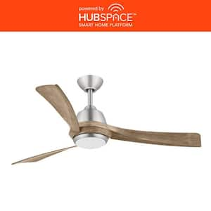 Sarper 52 in. Smart Indoor/Covered Outdoor Brushed Nickel Ceiling Fan with Integrated LED, Remote, Powered By Hubspace