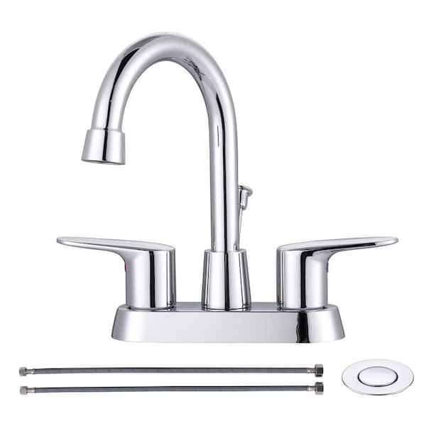 AVITAS Double Handle 4 in. Centerset High-Arc Bathroom Faucet with Lift Rod Drain Assembly in Polished Chrome