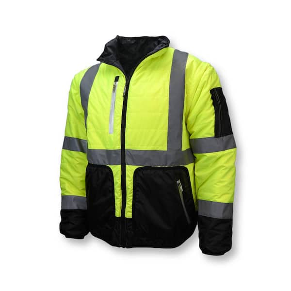 Lined Hi Viz Two Tone Fleece Safety Bomber Jacket Warm Mens Work Coat Workwear 
