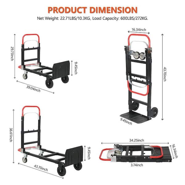 Aluminum Hand Truck 2 in 1 Folding Dolly Cart 450 lbs Capacity