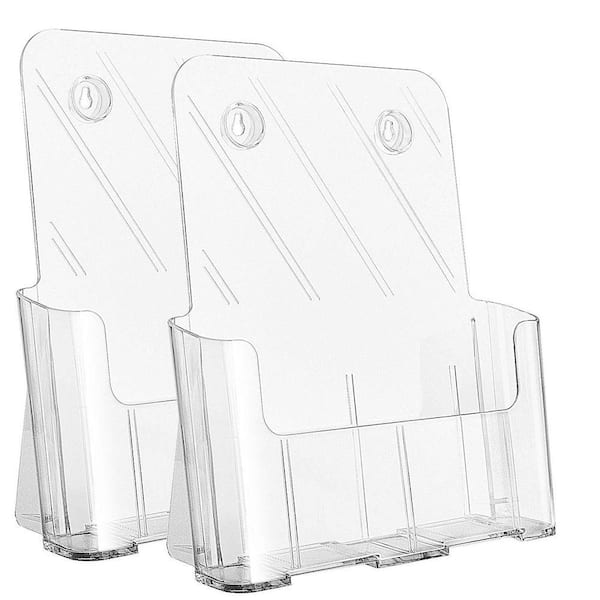 Clear 8.5 in. x 11 in. Plastic Freestanding Magazine Rack, Trifold Brochures Stand for Flyer, Magazine, Booklet (2-Pack)