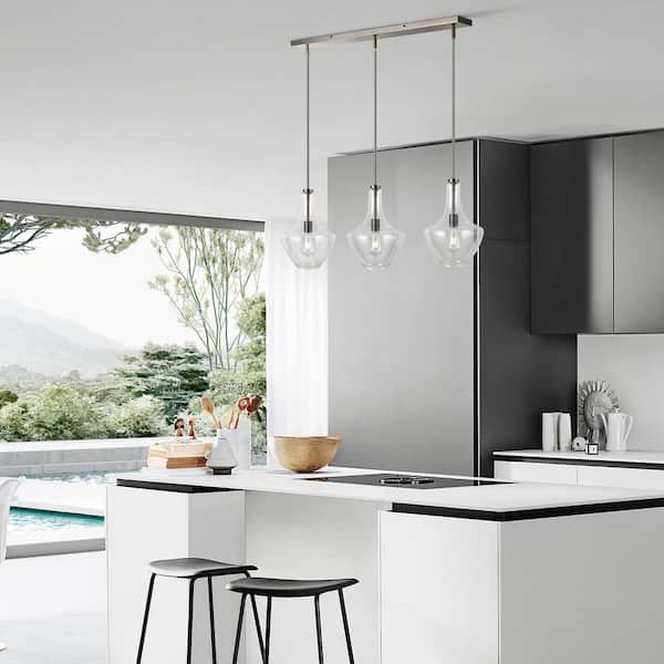 Modena 3-Light Modern Bronze/Clear Island Light with Glass Shades
