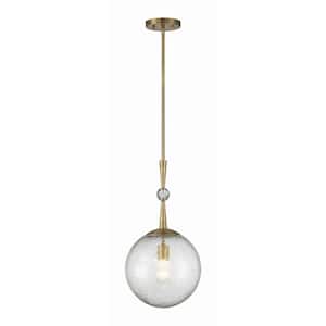 Populuxe 60-Watt 1-Light Oxidized Aged Brass Globe Mini Pendant Light with Clear Volcanic Glass Shade No Bulbs Included