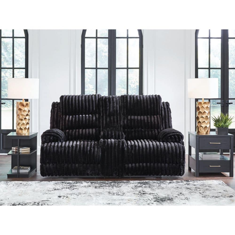 Higgesbee 81 in. Solid Polyester 2-Seat Power Reclining Loveseat with Console and USB Port in Black price history on PriceWatchPro