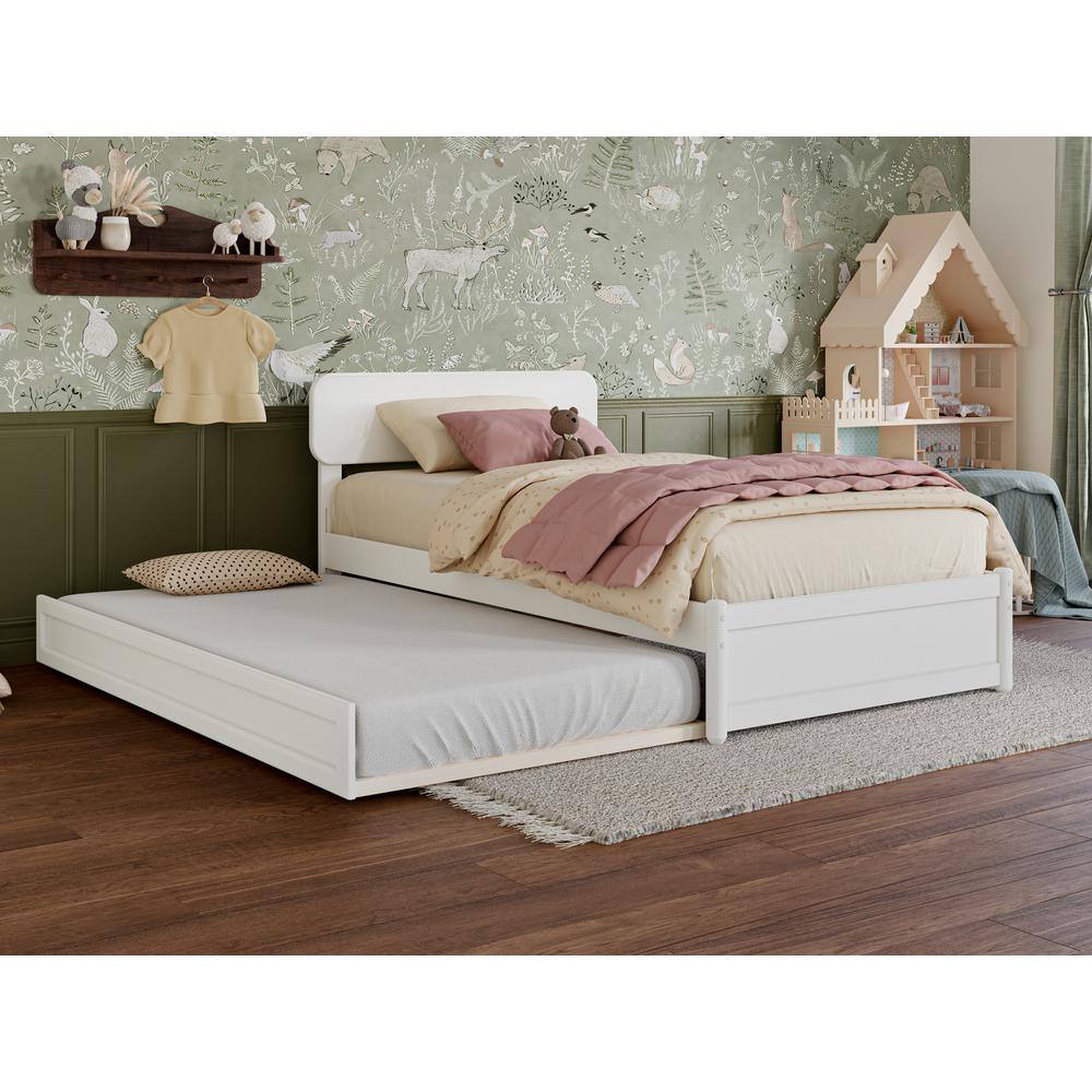Capri White Twin Platform Bed with Trundle and Walnut Frame
