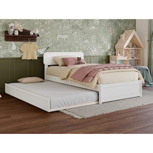 Capri White Solid Wood Frame Twin Platform Bed with Panel Footboard and Twin Trundle