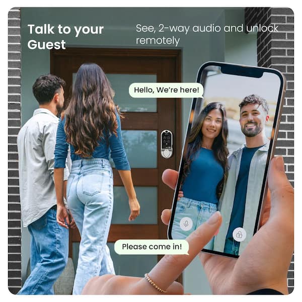 Lockly Vision Satin Nickel Deadbolt WiFi Smart Lock with Video Doorbell, Fingerprint, Keypad, App, Voice Control, 2-Way Audio