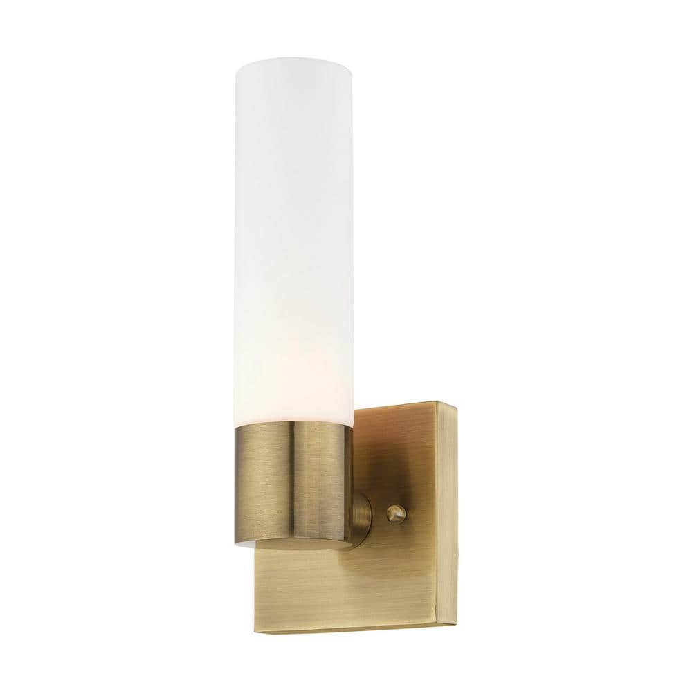 Antique Brass 11" Wall Sconce with Opal Glass