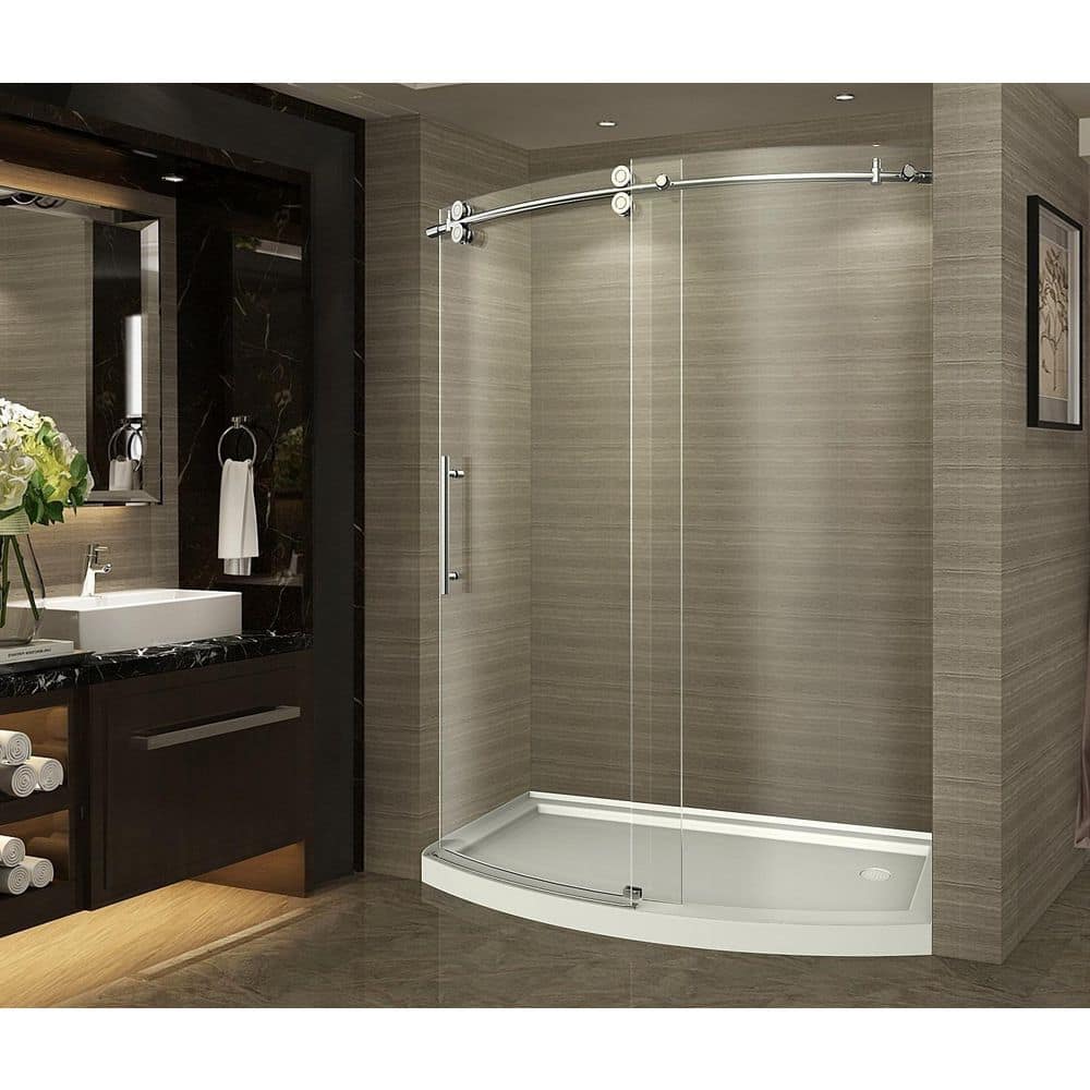 ZenArch 60" Frameless Clear Glass Sliding Shower Door with Stainless Steel Handle
