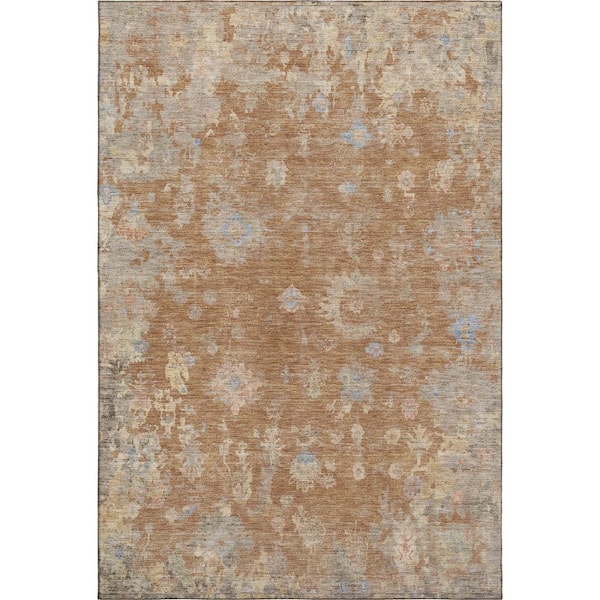 Mayfield Premium Machine Washable Abstract AMF2302 Copper 3 ft. x 5 ft. Area Rug