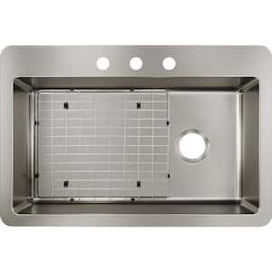 Avenue Drop-in/Undermount Stainless Steel 33 in. Single Bowl Kitchen Sink with Bottom Grid
