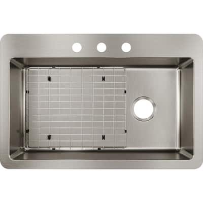 Avenue Drop-in/Undermount Stainless Steel 33 in. Single Bowl Kitchen Sink with Bottom Grid