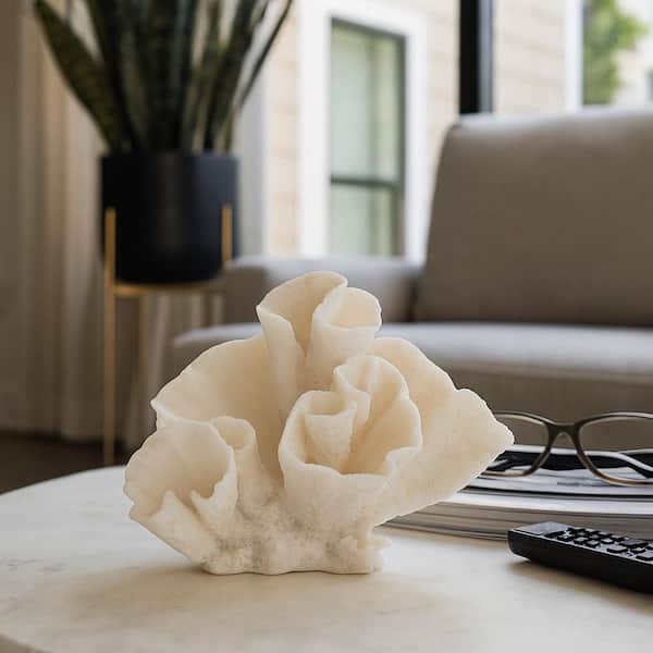 Ivory 8 in. x 5 in. Resin Novelty Coastal Coral Figurine