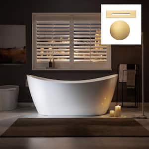 ROYAN 67 in. Acrylic Flatbottom Freestanding Double Slipper Soaking Bathtub in White with Brushed Gold Drain Included