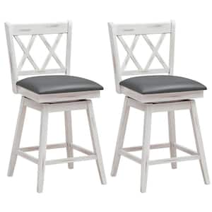 38 in. H (Set of 2) Barstools Swivel Counter Height Chairs w/Rubber Wood Legs White