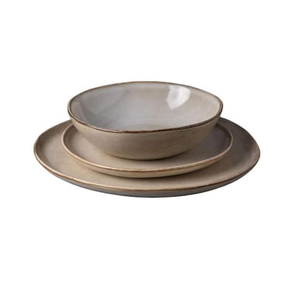 36-Piece Ceramic Dinnerware Set, Handmade Reactive Glaze Stoneware Plates and Bowls Sets, Brown (Service for 12)
