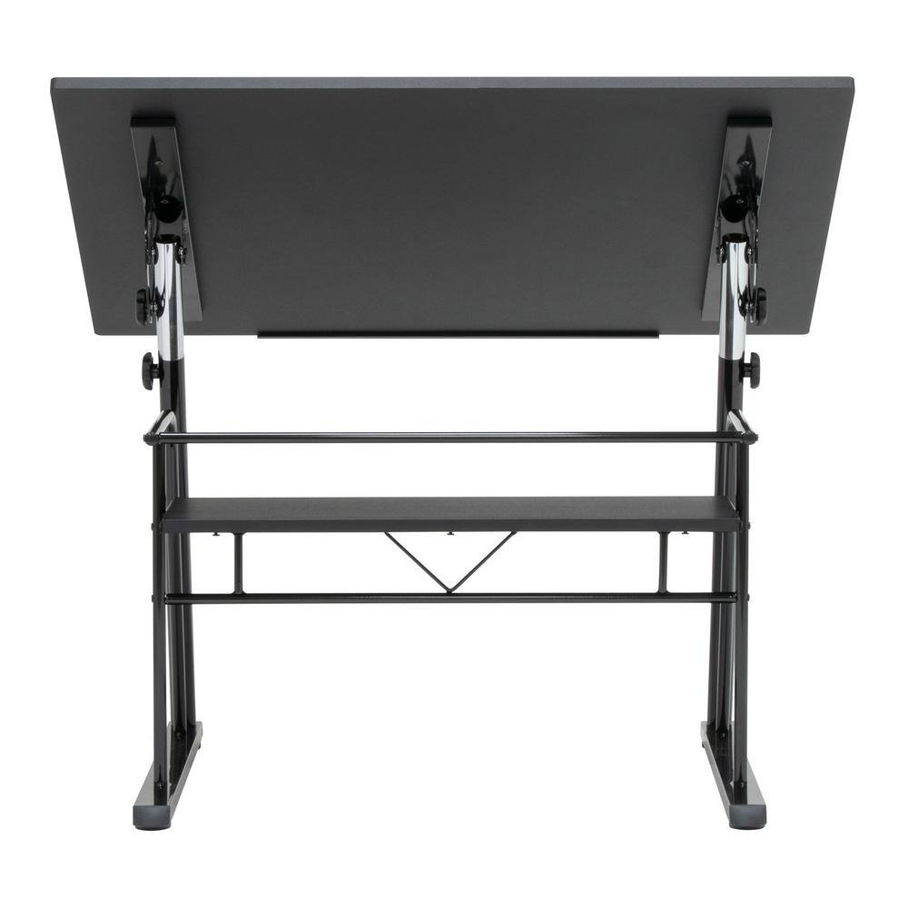 Contemporary Black Wood Adjustable Drafting Table with Storage