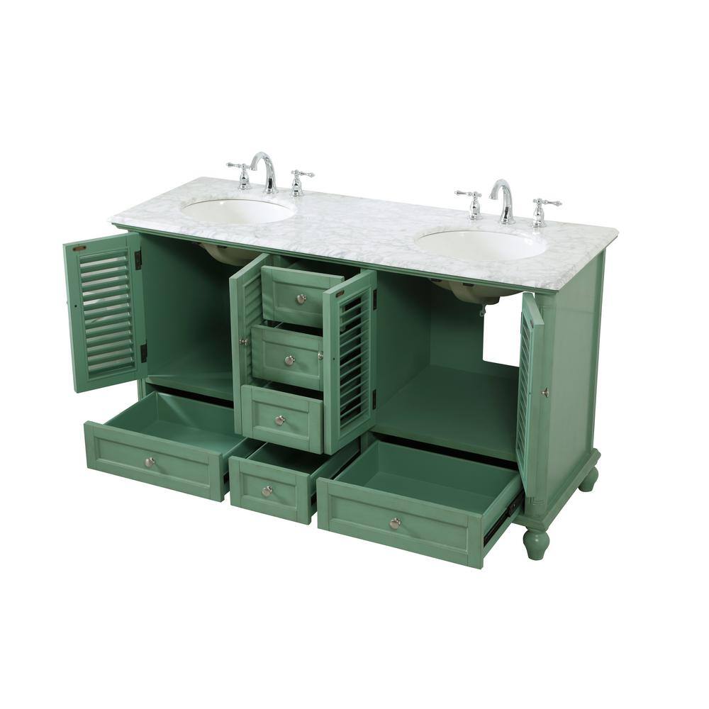 Coastal Charm 60" Gray Double Vanity with Marble Top and Ample Storage