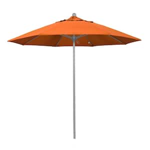 9 ft. Gray Woodgrain Aluminum Commercial Market Patio Umbrella Fiberglass Ribs and Push Lift in Tuscan Sunbrella