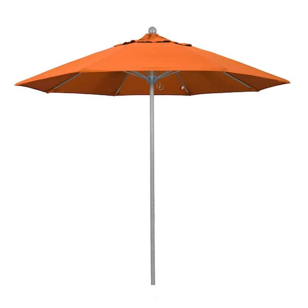 California Umbrella 9 ft. Gray Woodgrain Aluminum Commercial Market Patio Umbrella Fiberglass Ribs and Push Lift in Tuscan Sunbrella