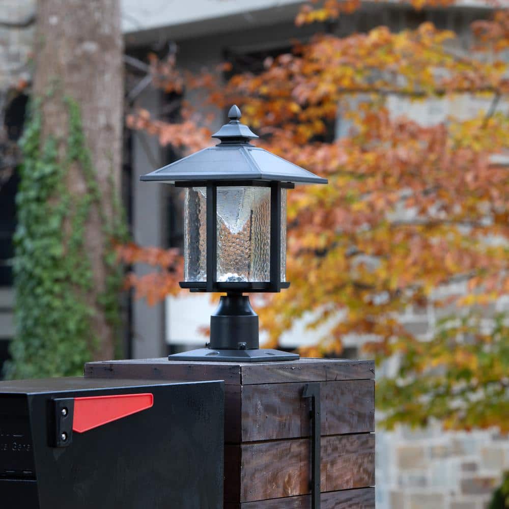 Casita Black Cast Aluminum Solar LED Lamp Post with Beveled Glass