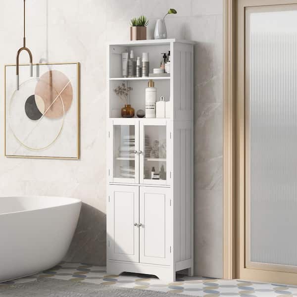 Unbranded 22.6 in. W x 11.2 in. D x 64 in. H White MDF Tall Linen Cabinet with 4 Doors and Adjustable Shelves