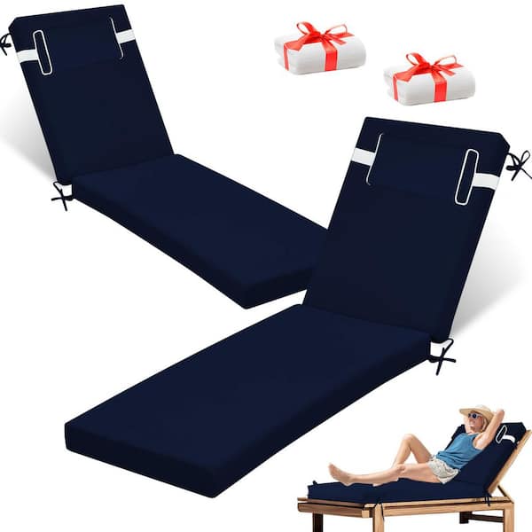 YLLN 71 in. x 21 in. x 4 in. (2-Pack) Outdoor Chaise Lounge Cushion, Waterproof Lounge Patio Replacement Cushion Navy Blue