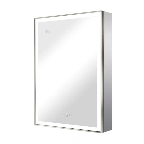QueenFun Nova 24 in. W x 32 in. H Rectangular Aluminum Recessed/Wall Mount Dimmable Fogless Lighted Medicine Cabinet with Mirror