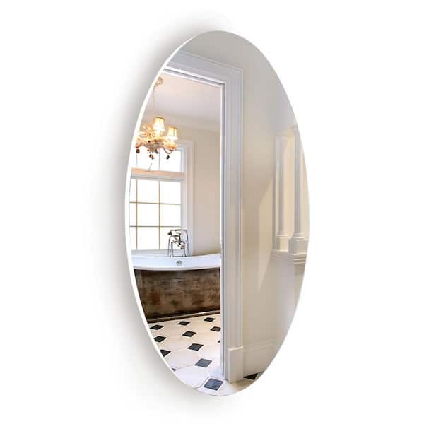 Unbranded 15 in. W x 25 in. H Oval Frameless Beveled Wall Mounted Bathroom Vanity Mirror Dressing Mirror HD Makeup Mirror