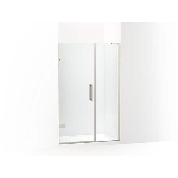 KOHLER Composed 46-47 in. W x 72 in. H Pivot Frameless Shower Door in Anodized Brushed Nickel with 3/8 in. Thick Clear Glass