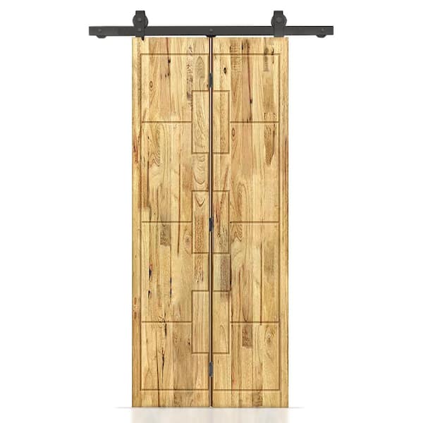 CALHOME 32 in. x 80 in. Hollow Core Weather Oak Stained Pine Wood Bi-fold Door with Sliding Hardware Kit