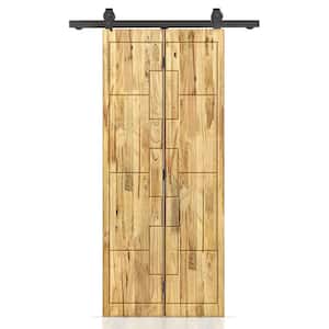 22 in. W. x 84 in. Hollow Core Weather Oak-Stained Pine Wood Bi-fold Door with Sliding Hardware Kit