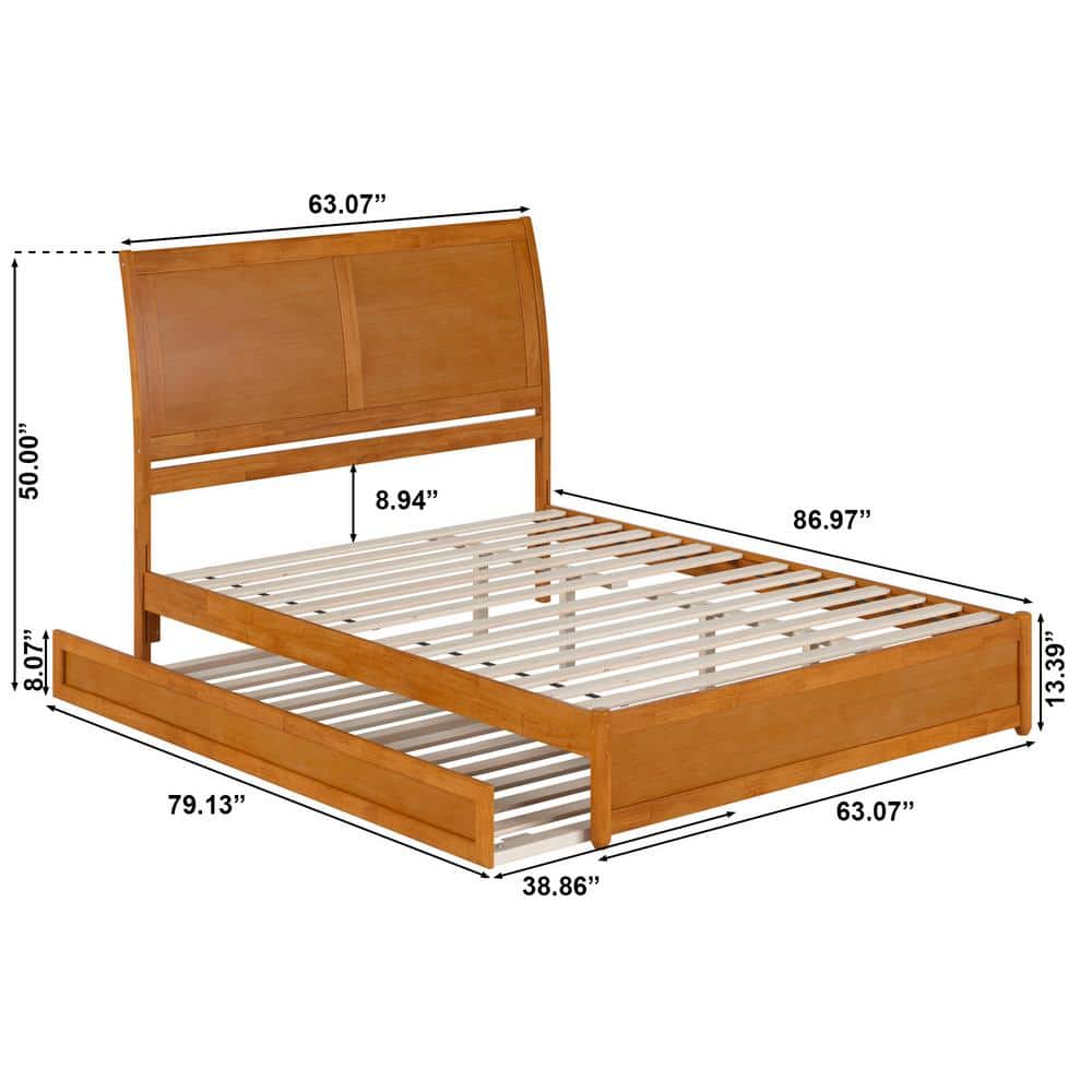 Light Toffee Queen Wood Platform Bed with Trundle and Headboard