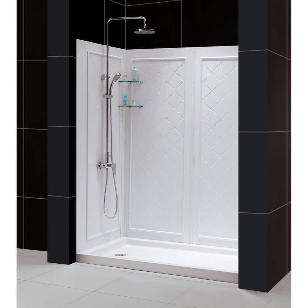 Matte Black Clear Glass Sliding Shower Kit with Left Drain