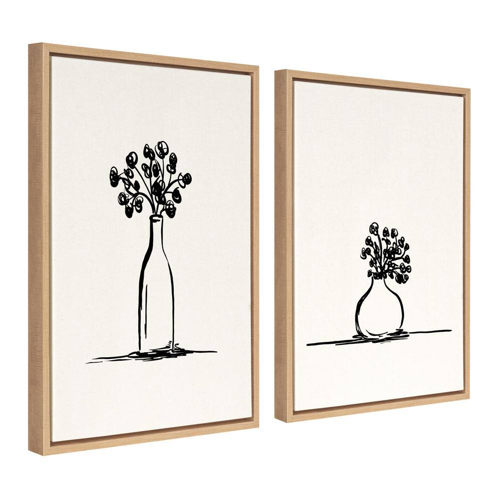 Natural Linen Textured Canvas Botanical Flower Vase Art Set