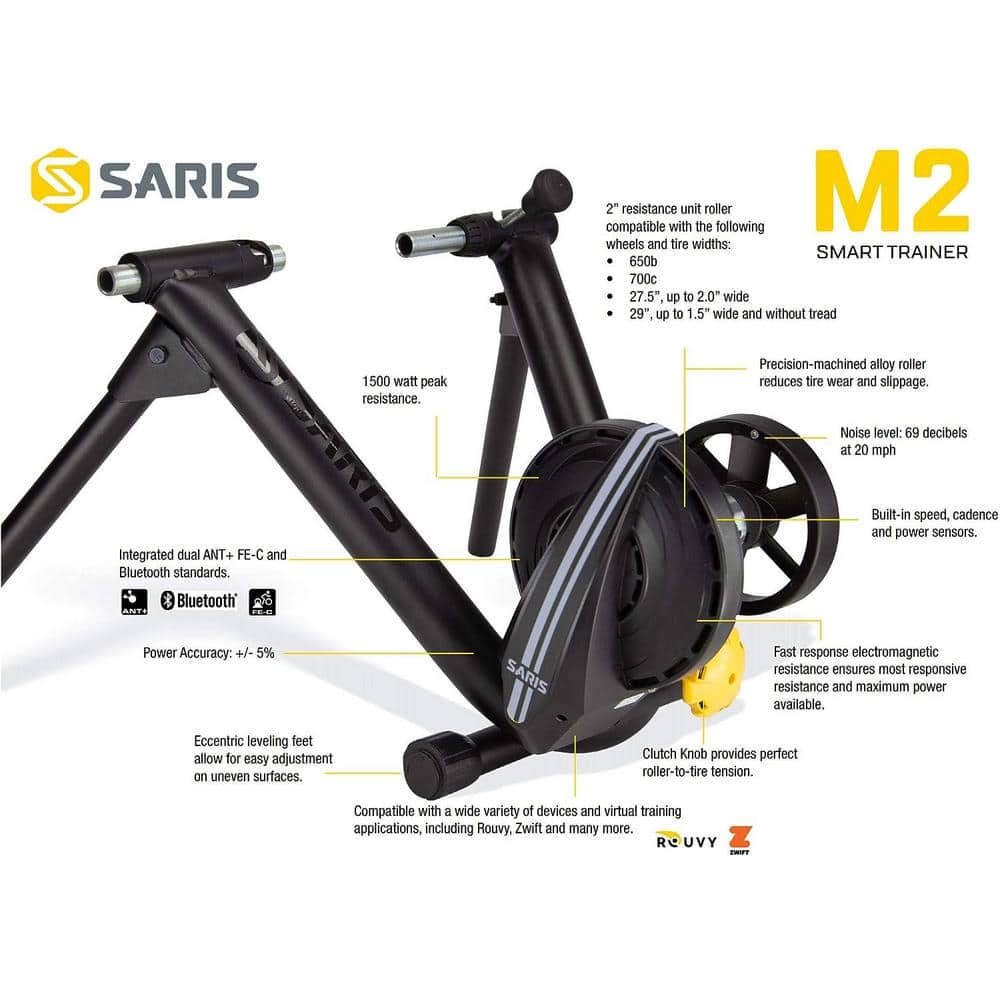 M2 Smart Trainer, 20.2 in. W x 21.2 in. L x 7 in. H Utility Electromagnetic Resistance Indoor Bike Trainer