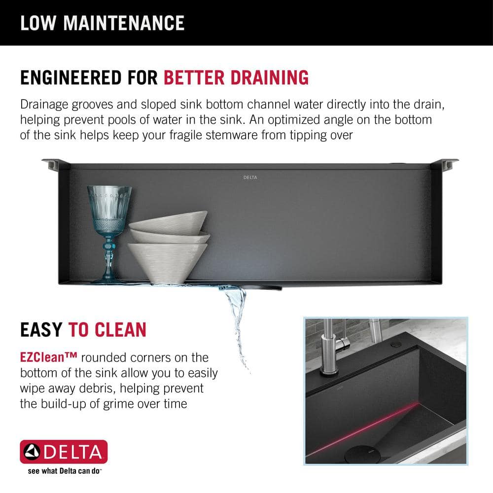 Delta Rivet 30" Black Stainless Steel Drop-In Workstation Kitchen Sink