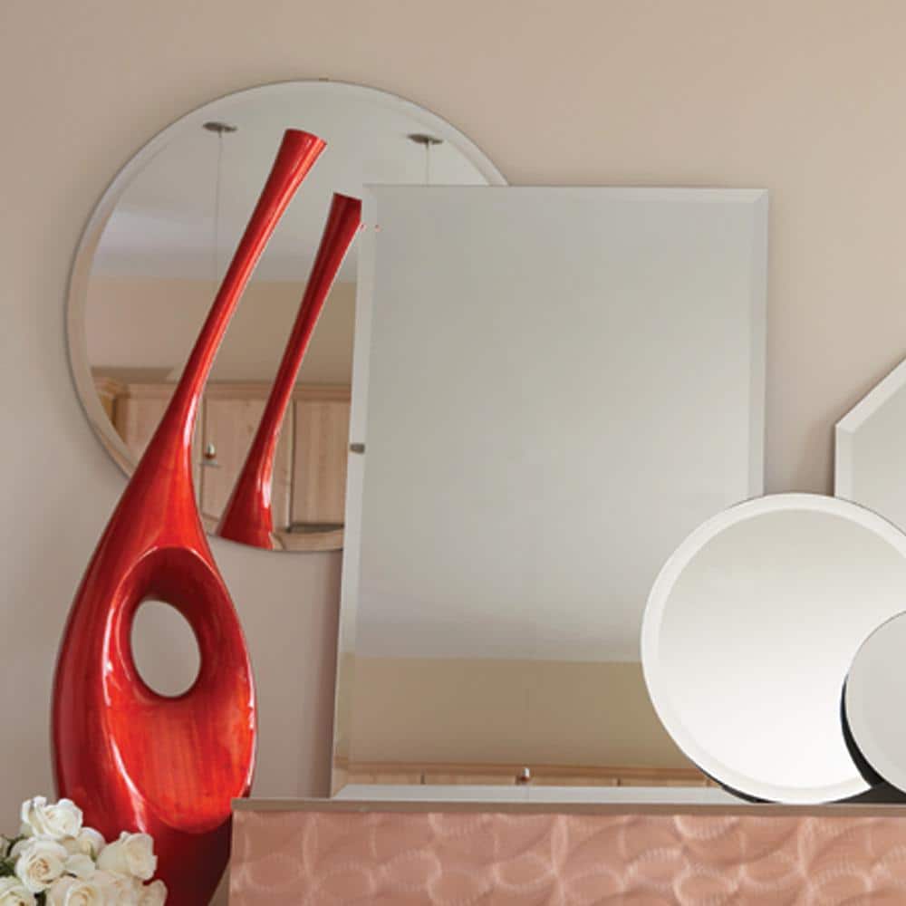 Silver Frameless Rectangular Beveled Wall Mirror, 24 x 36 Inch