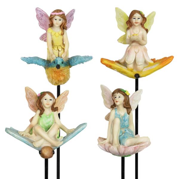 Exhart Fairy Pot 1.07 ft. MultiColor Resin Plant Stakes 4-Pack