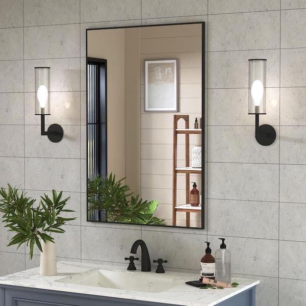 24 in. W x 36 in. H Aluminum Framed Rectangular Vanity Wall Mounted Mirror in Matte Black